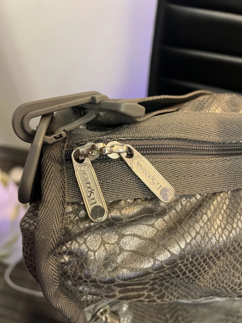 LeSportsac Metallic Shiny Foil Snakeskin Print Deluxe Large Travel Weekender Bag